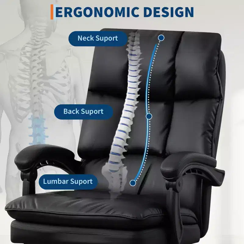 Sedia da ufficio direzionale con schienale alto in pelle PU nera con poggiapiedi, girevole a 360° e supporto ergonomico, comoda sedia da computer/gaming per la casa