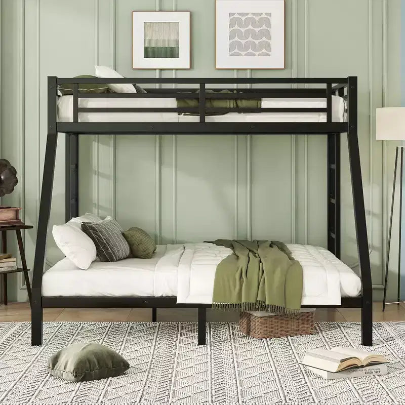 Letto a castello in metallo Twin XL su Queen per adolescenti e adulti, salvaspazio/riduzione del rumore/non richiede rete, nero