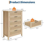 Comodino a 5 cassetti, Comò moderno in legno per camera da letto con maniglie e cassetti portaoggetti, Mobile TV in stile rustico per soggiorno, camera da letto, corridoio