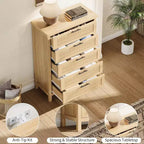Comodino a 5 cassetti, Comò moderno in legno per camera da letto con maniglie e cassetti portaoggetti, Mobile TV in stile rustico per soggiorno, camera da letto, corridoio