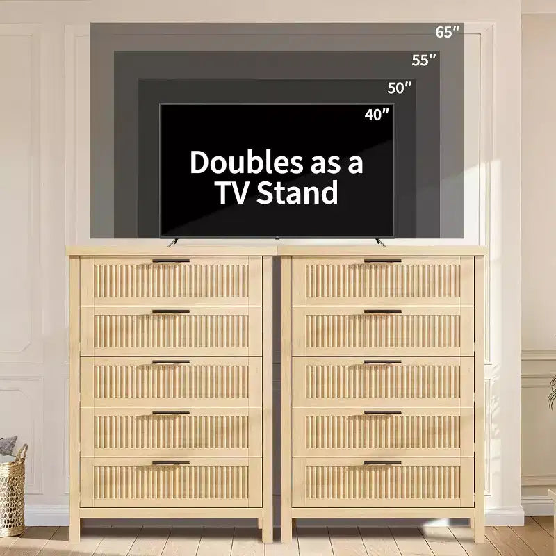 Comodino a 5 cassetti, Comò moderno in legno per camera da letto con maniglie e cassetti portaoggetti, Mobile TV in stile rustico per soggiorno, camera da letto, corridoio
