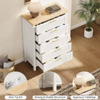 Comodino a 5 cassetti, Comò moderno in legno per camera da letto con maniglie e cassetti portaoggetti, Mobile TV in stile rustico per soggiorno, camera da letto, corridoio