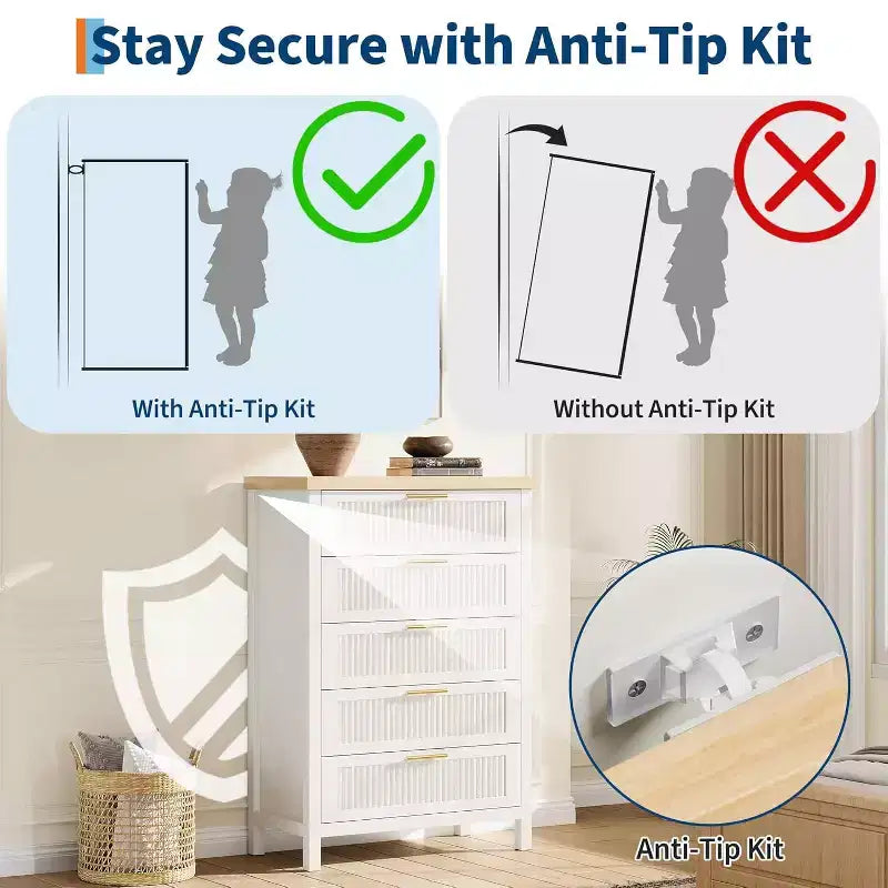 Comodino a 5 cassetti, Comò moderno in legno per camera da letto con maniglie e cassetti portaoggetti, Mobile TV in stile rustico per soggiorno, camera da letto, corridoio