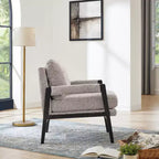 Poltrona d'Appoggio Imbottita in Ciniglia Mid-Century Modern con Struttura in Legno Massello di Acacia