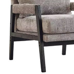 Poltrona d'Appoggio Imbottita in Ciniglia Mid-Century Modern con Struttura in Legno Massello di Acacia