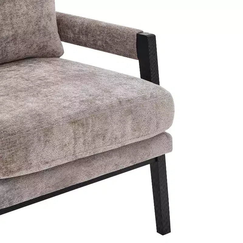 Poltrona d'Appoggio Imbottita in Ciniglia Mid-Century Modern con Struttura in Legno Massello di Acacia