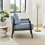 Poltrona d'Appoggio Imbottita in Ciniglia Mid-Century Modern con Struttura in Legno Massello di Acacia