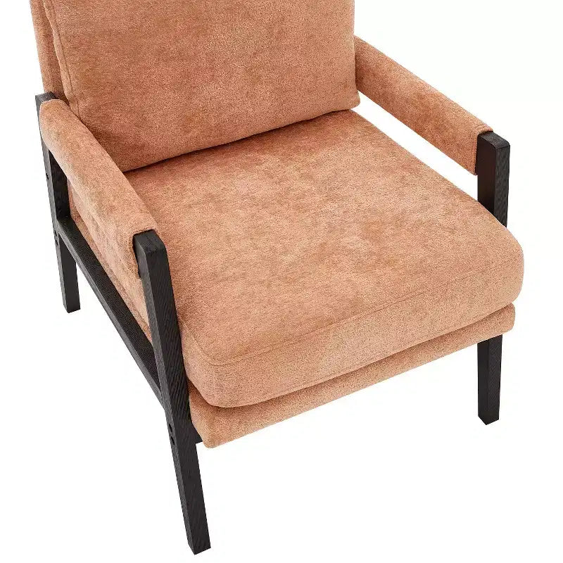 Poltrona d'Appoggio Imbottita in Ciniglia Mid-Century Modern con Struttura in Legno Massello di Acacia