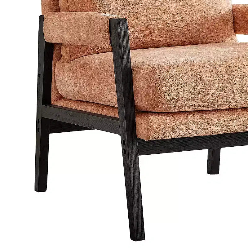 Poltrona d'Appoggio Imbottita in Ciniglia Mid-Century Modern con Struttura in Legno Massello di Acacia