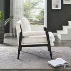 Poltrona d'Appoggio Imbottita in Ciniglia Mid-Century Modern con Struttura in Legno Massello di Acacia
