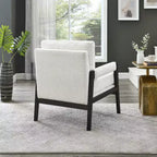 Poltrona d'Appoggio Imbottita in Ciniglia Mid-Century Modern con Struttura in Legno Massello di Acacia