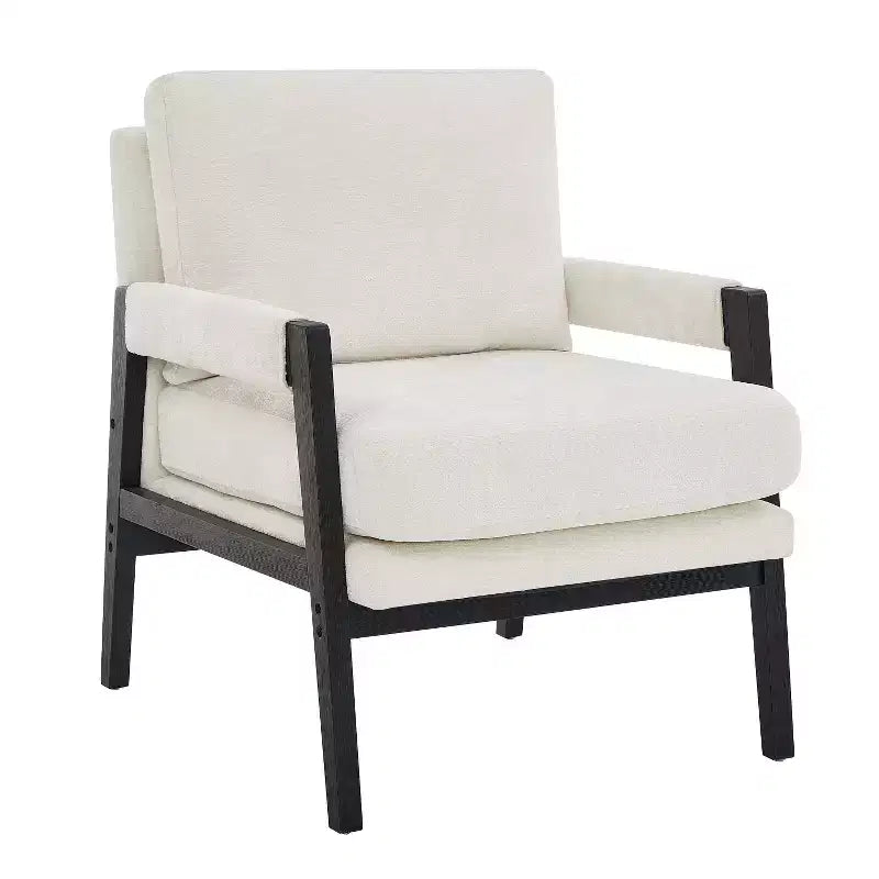 Poltrona d'Appoggio Imbottita in Ciniglia Mid-Century Modern con Struttura in Legno Massello di Acacia