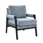 Poltrona d'Appoggio Imbottita in Ciniglia Mid-Century Modern con Struttura in Legno Massello di Acacia