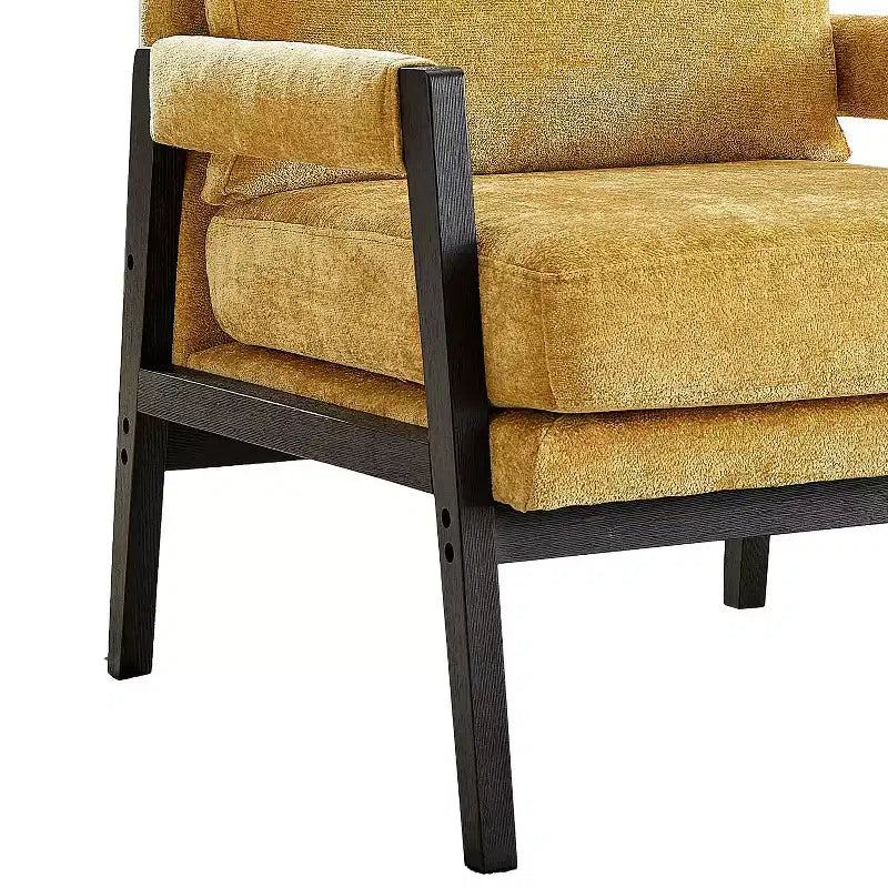 Poltrona d'Appoggio Imbottita in Ciniglia Mid-Century Modern con Struttura in Legno Massello di Acacia
