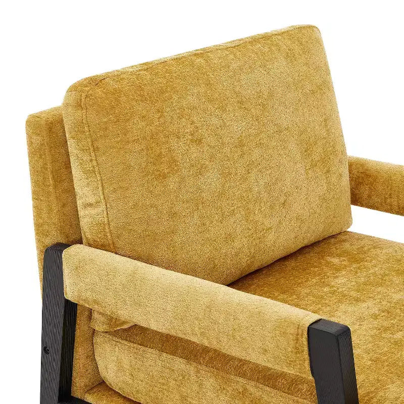 Poltrona d'Appoggio Imbottita in Ciniglia Mid-Century Modern con Struttura in Legno Massello di Acacia