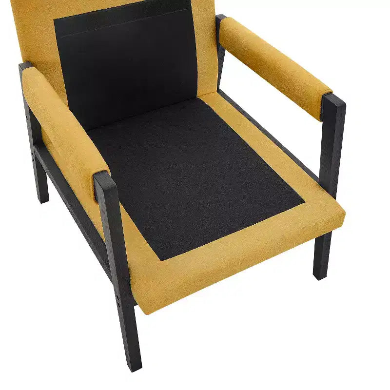 Poltrona d'Appoggio Imbottita in Ciniglia Mid-Century Modern con Struttura in Legno Massello di Acacia