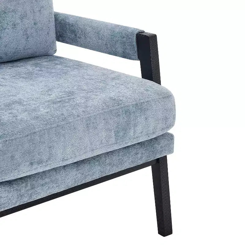 Poltrona d'Appoggio Imbottita in Ciniglia Mid-Century Modern con Struttura in Legno Massello di Acacia