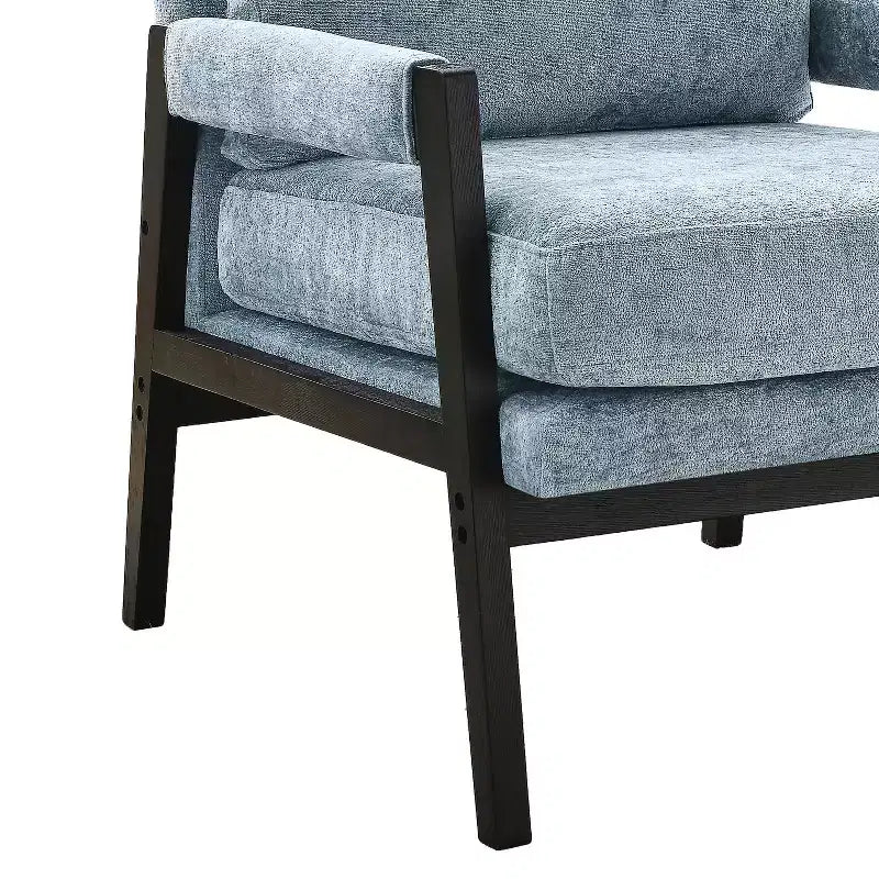 Poltrona d'Appoggio Imbottita in Ciniglia Mid-Century Modern con Struttura in Legno Massello di Acacia