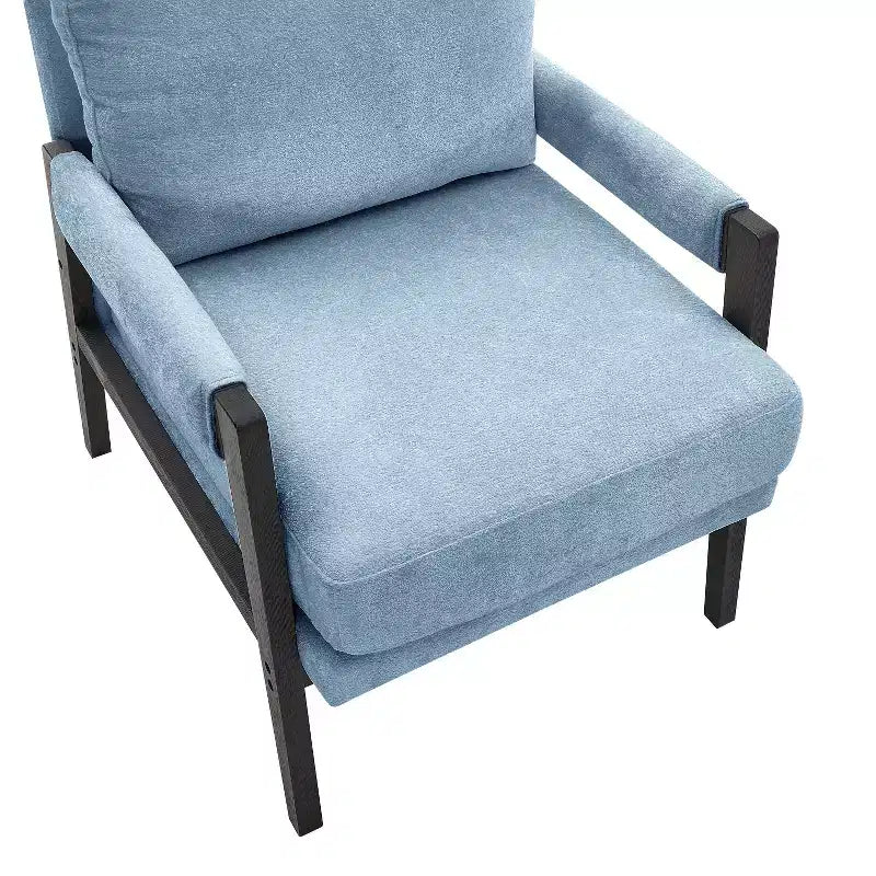 Poltrona d'Appoggio Imbottita in Ciniglia Mid-Century Modern con Struttura in Legno Massello di Acacia