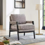 Poltrona d'Appoggio Imbottita in Ciniglia Mid-Century Modern con Struttura in Legno Massello di Acacia