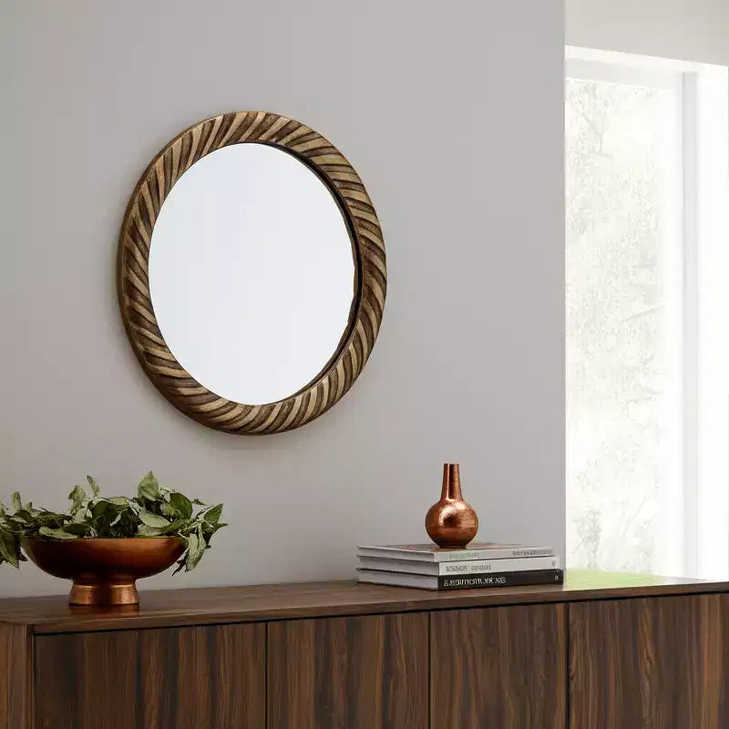 Specchio da Parete Rotondo Moderno con Cornice in Metallo Testurizzato - Accento Decorativo per Casa, Ufficio, Camera da Letto o Soggiorno - Bronzo e Rame da 29