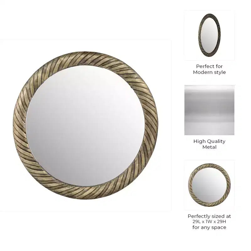 Specchio da Parete Rotondo Moderno con Cornice in Metallo Testurizzato - Accento Decorativo per Casa, Ufficio, Camera da Letto o Soggiorno - Bronzo e Rame da 29