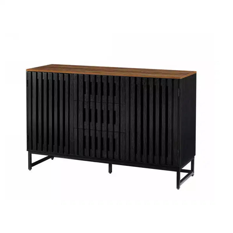 Buffet Cabinet With Storage, Dresser With Grille-Striped Doors And Storage Drawers