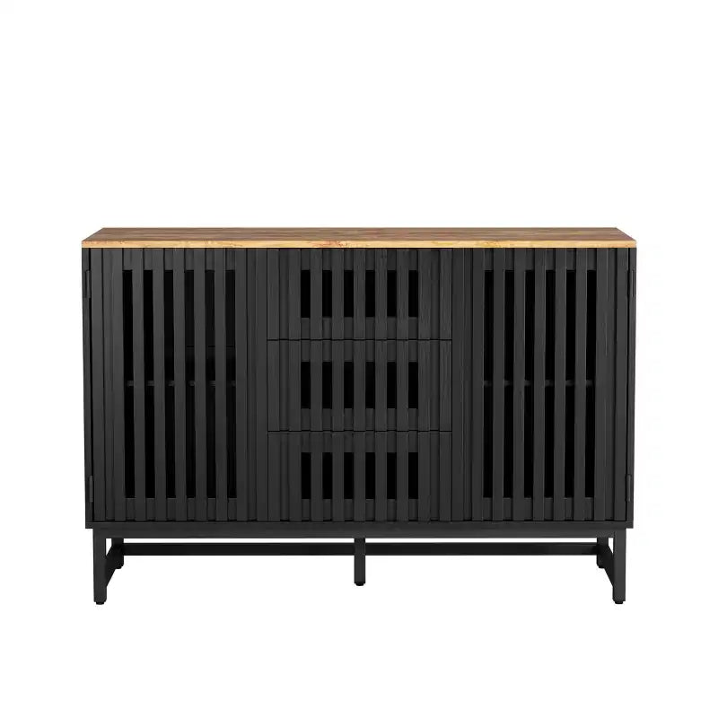 Buffet Cabinet With Storage, Dresser With Grille-Striped Doors And Storage Drawers
