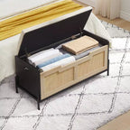 Rattan Storage Bench with Cushion and 2 Safety Hinges, 60 or 100 cm