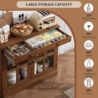 Kitchen Storage Cabinet, 2 Glass Door Buffet Side Storage Drawers with Adjustable Shelves for Dining Room, Kitchen, Entryway