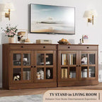Kitchen Storage Cabinet, 2 Glass Door Buffet Side Storage Drawers with Adjustable Shelves for Dining Room, Kitchen, Entryway