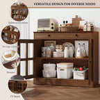 Kitchen Storage Cabinet, 2 Glass Door Buffet Side Storage Drawers with Adjustable Shelves for Dining Room, Kitchen, Entryway