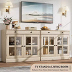 Kitchen Storage Cabinet, 2 Glass Door Buffet Side Storage Drawers with Adjustable Shelves for Dining Room, Kitchen, Entryway