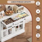 Kitchen Storage Cabinet, 2 Glass Door Buffet Side Storage Drawers with Adjustable Shelves for Dining Room, Kitchen, Entryway