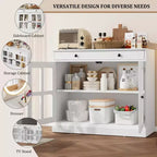 Kitchen Storage Cabinet, 2 Glass Door Buffet Side Storage Drawers with Adjustable Shelves for Dining Room, Kitchen, Entryway
