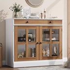 Kitchen Storage Cabinet, 2 Glass Door Buffet Side Storage Drawers with Adjustable Shelves for Dining Room, Kitchen, Entryway