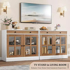 Kitchen Storage Cabinet, 2 Glass Door Buffet Side Storage Drawers with Adjustable Shelves for Dining Room, Kitchen, Entryway