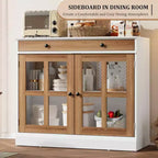 Kitchen Storage Cabinet, 2 Glass Door Buffet Side Storage Drawers with Adjustable Shelves for Dining Room, Kitchen, Entryway