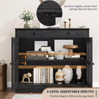 Kitchen Storage Cabinet, 2 Glass Door Buffet Side Storage Drawers with Adjustable Shelves for Dining Room, Kitchen, Entryway