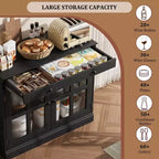 Kitchen Storage Cabinet, 2 Glass Door Buffet Side Storage Drawers with Adjustable Shelves for Dining Room, Kitchen, Entryway