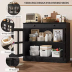 Kitchen Storage Cabinet, 2 Glass Door Buffet Side Storage Drawers with Adjustable Shelves for Dining Room, Kitchen, Entryway