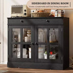 Kitchen Storage Cabinet, 2 Glass Door Buffet Side Storage Drawers with Adjustable Shelves for Dining Room, Kitchen, Entryway