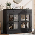 Kitchen Storage Cabinet, 2 Glass Door Buffet Side Storage Drawers with Adjustable Shelves for Dining Room, Kitchen, Entryway