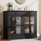 Kitchen Storage Cabinet, 2 Glass Door Buffet Side Storage Drawers with Adjustable Shelves for Dining Room, Kitchen, Entryway