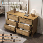 6 Drawer Dresser, Wooden Storage Chest of Drawers with Metal Handles, Modern Wide Dresser TV Stand, for Bedroom, Living Room, Entryway