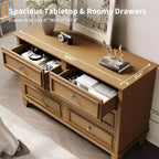6 Drawer Dresser, Wooden Storage Chest of Drawers with Metal Handles, Modern Wide Dresser TV Stand, for Bedroom, Living Room, Entryway