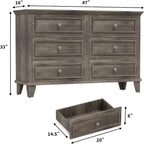 6 Drawer Dresser, Wooden Storage Chest of Drawers with Metal Handles, Modern Wide Dresser TV Stand, for Bedroom, Living Room, Entryway