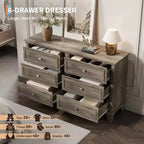 6 Drawer Dresser, Wooden Storage Chest of Drawers with Metal Handles, Modern Wide Dresser TV Stand, for Bedroom, Living Room, Entryway