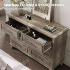 6 Drawer Dresser, Wooden Storage Chest of Drawers with Metal Handles, Modern Wide Dresser TV Stand, for Bedroom, Living Room, Entryway