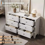 6 Drawer Dresser, Wooden Storage Chest of Drawers with Metal Handles, Modern Wide Dresser TV Stand, for Bedroom, Living Room, Entryway